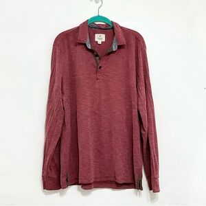 TRUE GRIT Men's Lux Textured Slub Knit Long Sleeve Polo Shirt Maroon Size XL
